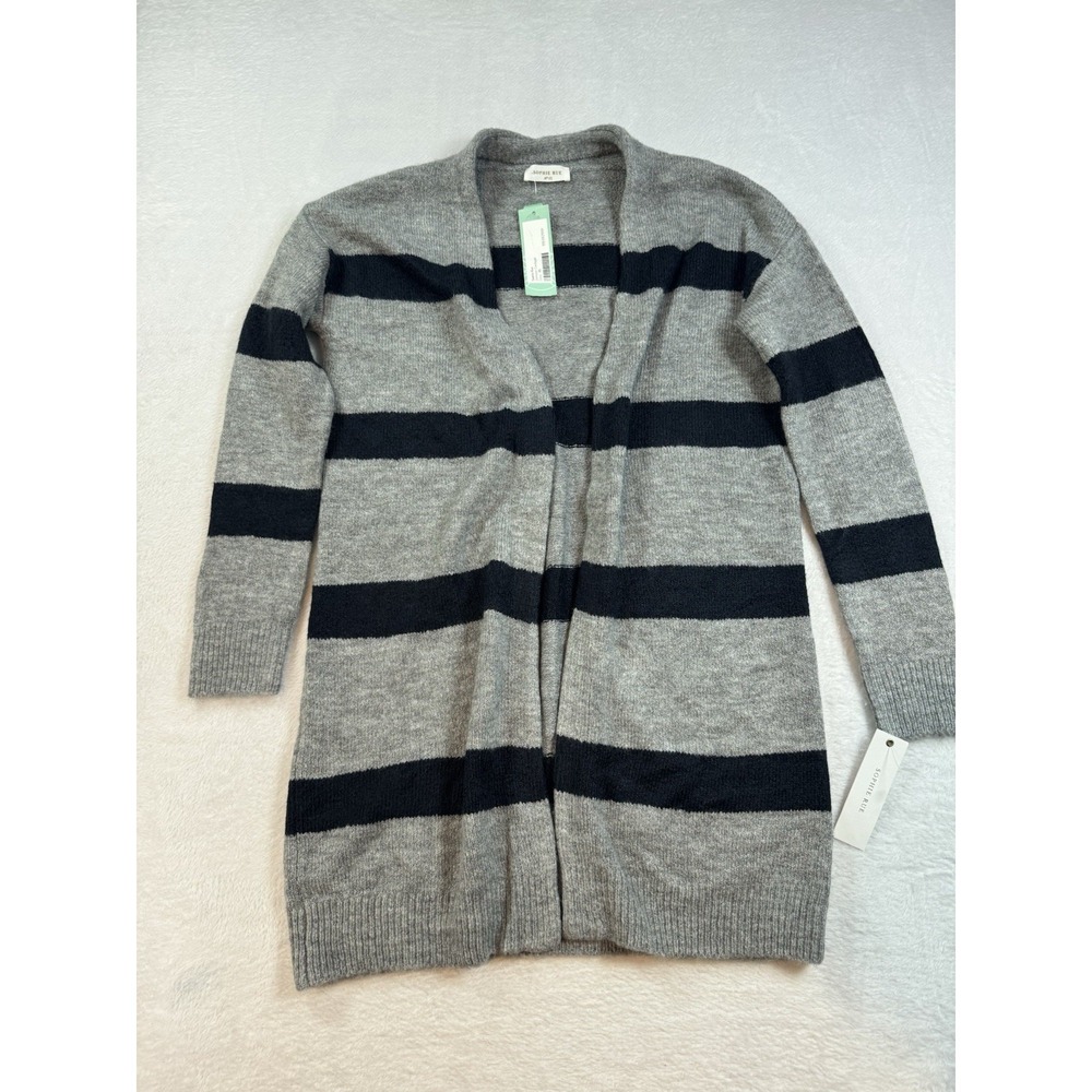 New Sophie Rue Size Large Womens Gray Navy Blue Striped Long Cardigan‎ Sweater